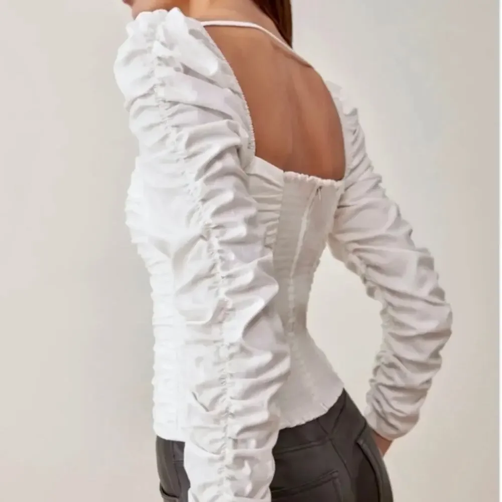 Reformation Joi Ruched Organic Cotton Top – White